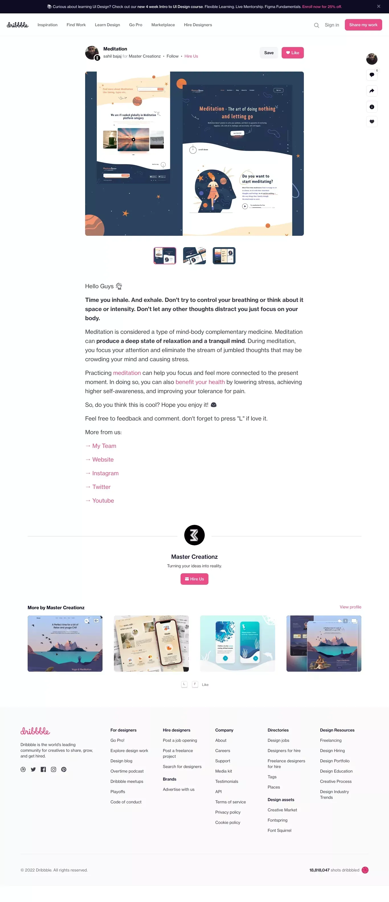 Meditation by sahil bajaj for Master Creationz on Dribbble - Landing design