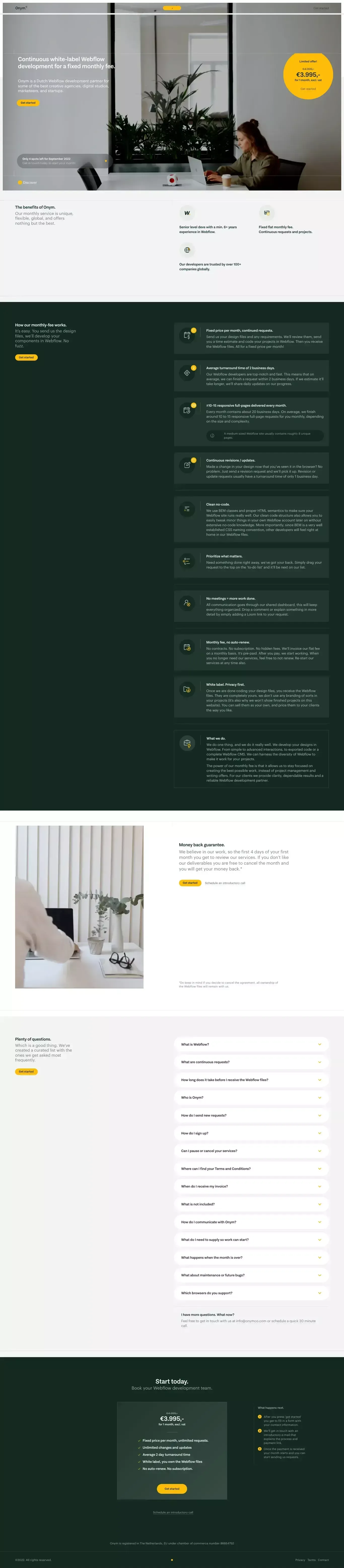 Onym+Co. - Continuous white-label Webflow development for a fixed monthly fee. - website design