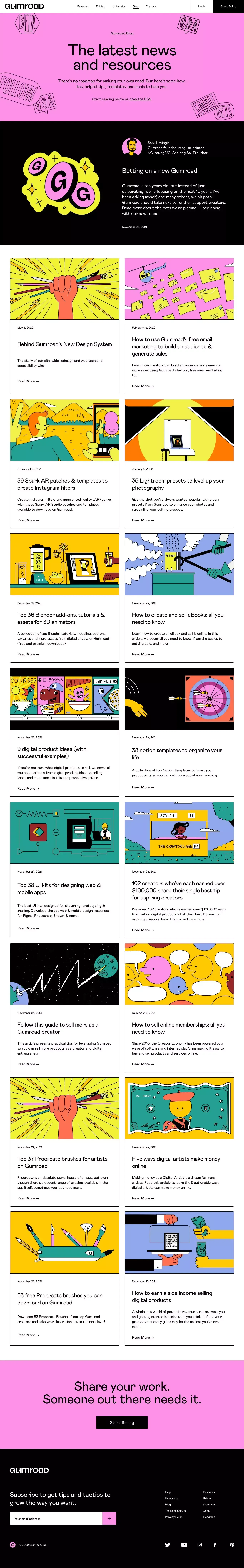Gumroad Blog – Tactics and tools to grow as a creator - Blog design