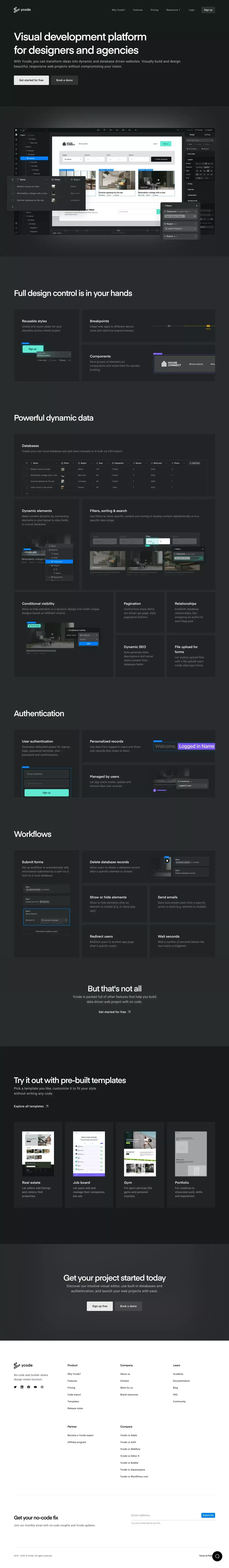 Visual development platform for designers and agencies - Ycode - Landing design