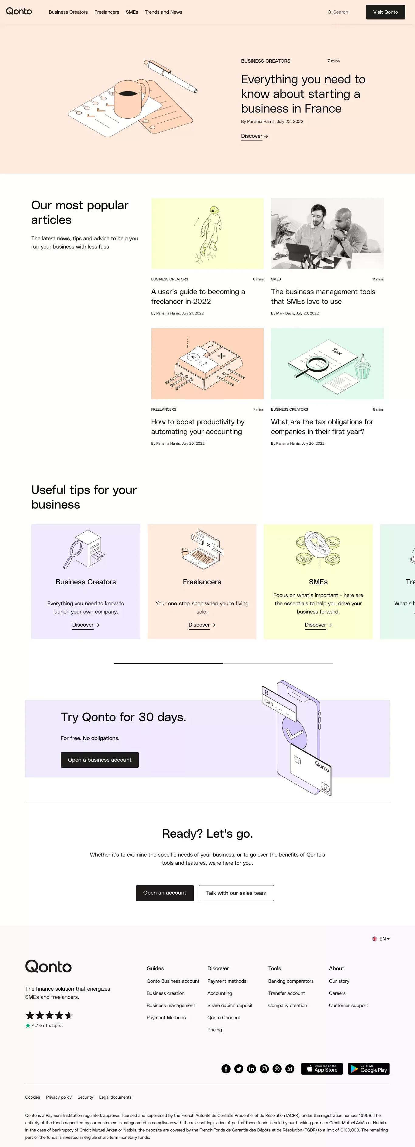 Qonto - Blog for entrepreneurs, start-ups, & freelancers - Blog design