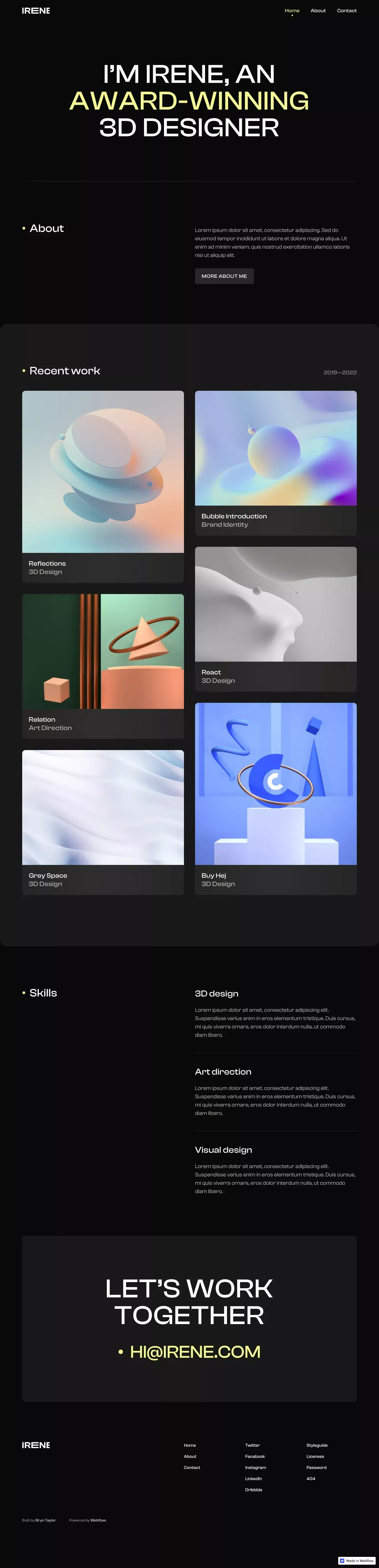 Irene · Webflow website template - Template design