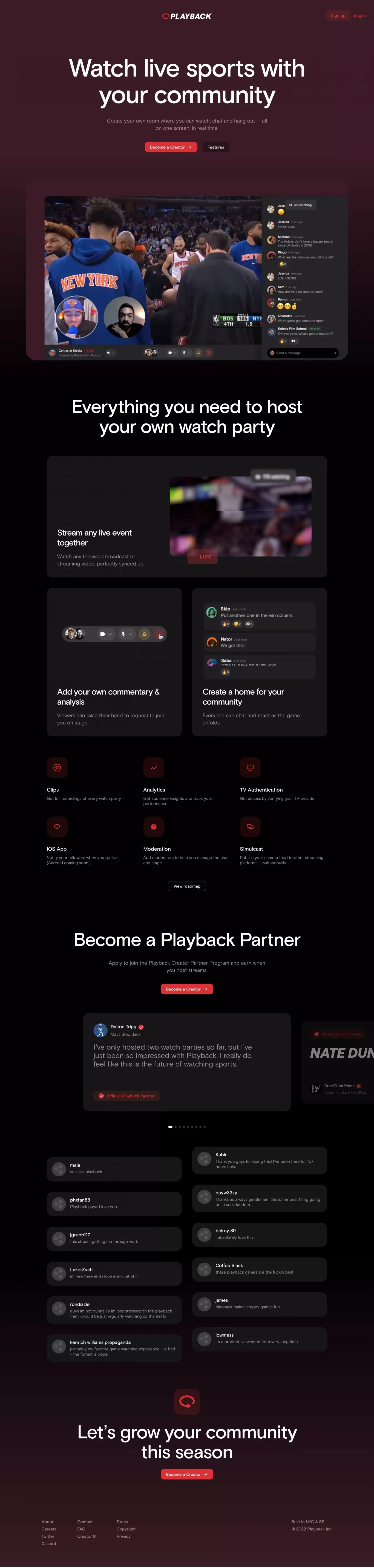 Watch live sports with your community - Landing design