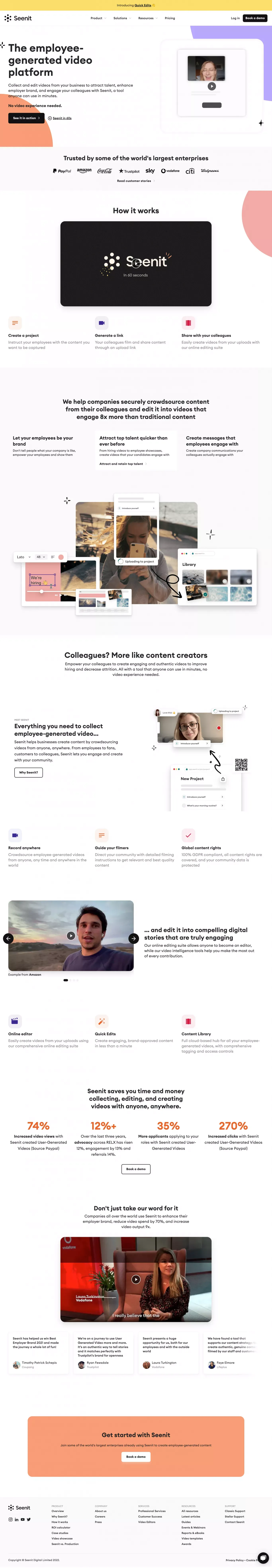 The employee-generated video platform | Seenit - Landing design