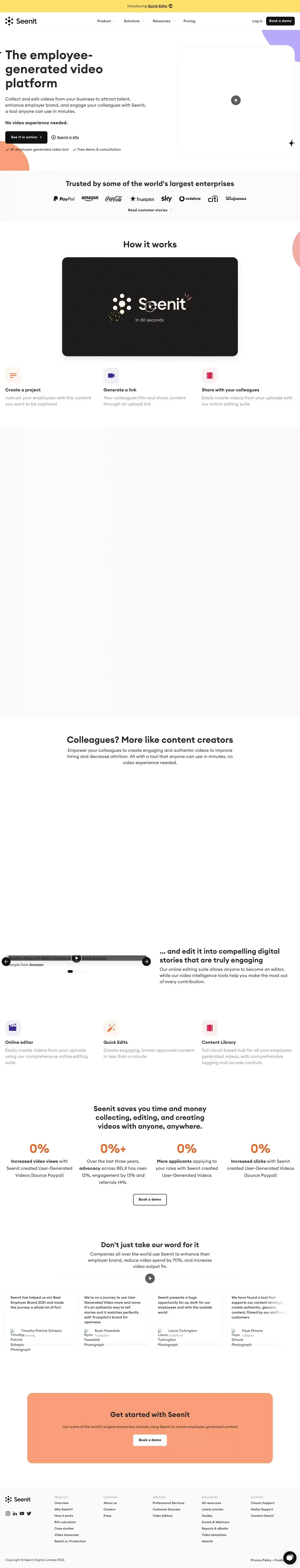 The employee-generated video platform | Seenit - website design