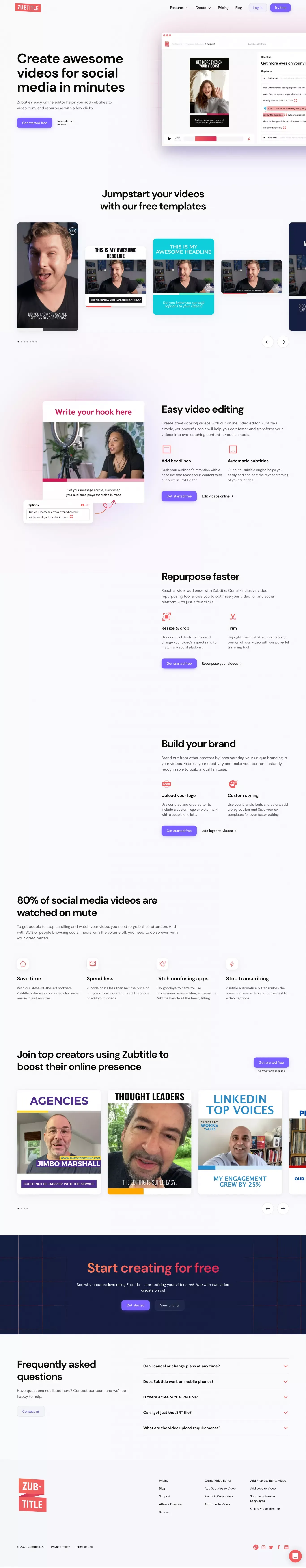 Zubtitle – Add Subtitles to Video, Edit, & Repurpose Content - Landing design