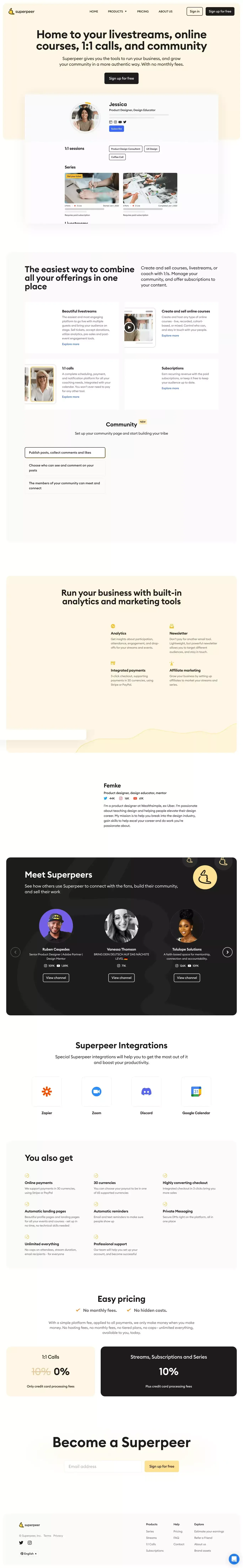 Superpeer | Home to your community with livestreams, live courses, 1:1s and more! - website design