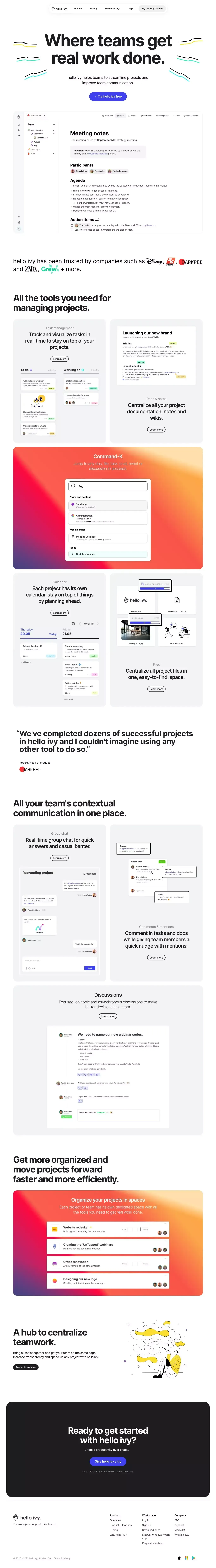 hello ivy - Project Management & Team Collaboration Software - Landing design