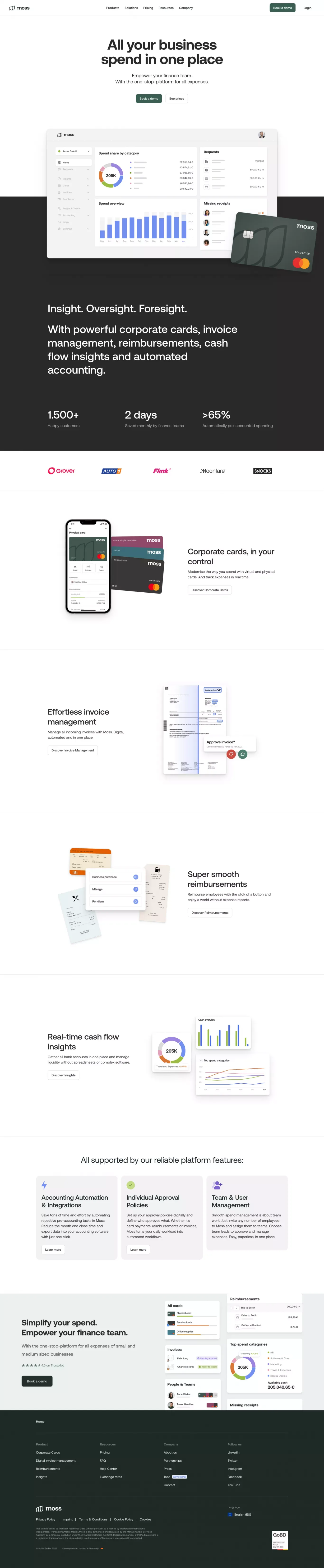 Moss: The all-in-one spend management platform - Landing design