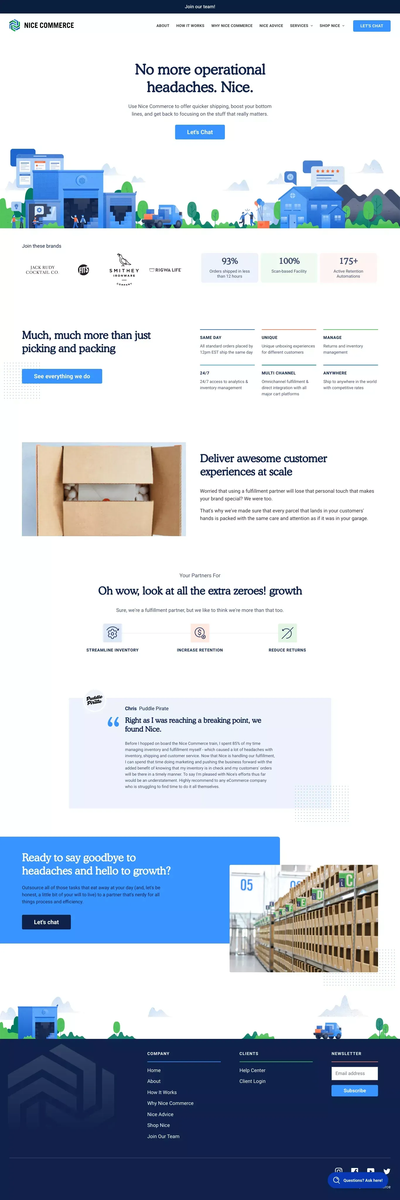 Nice Commerce High-Touch Fulfillment 3PL - Landing design