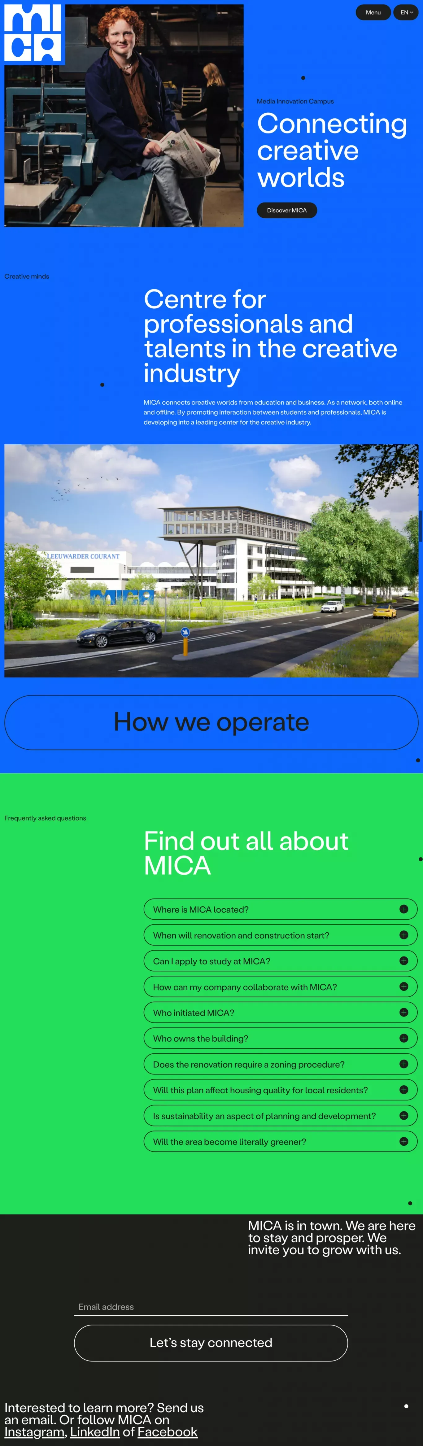 MICA - Media Innovatie Campus - Landing design