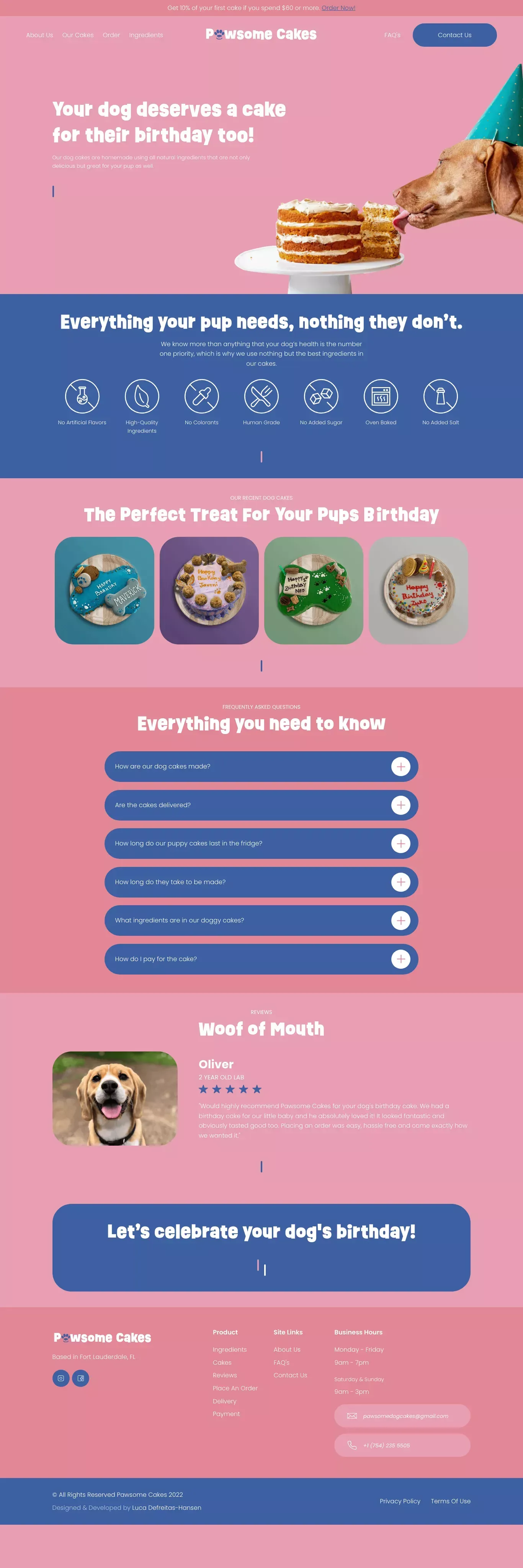 Pawsome Cakes - Dog Birthday Cakes in South Florida - Ecommerce design