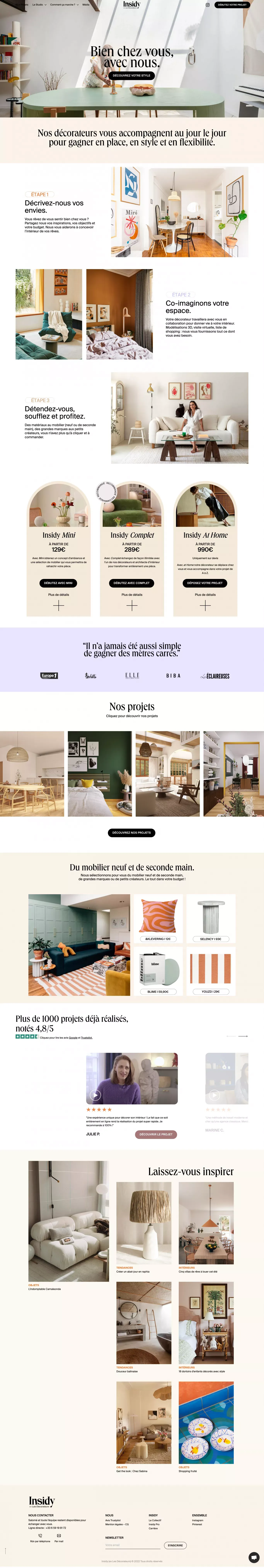 Studio de décoration et d'architecture d'intérieur en ligne - Insidy - Landing design