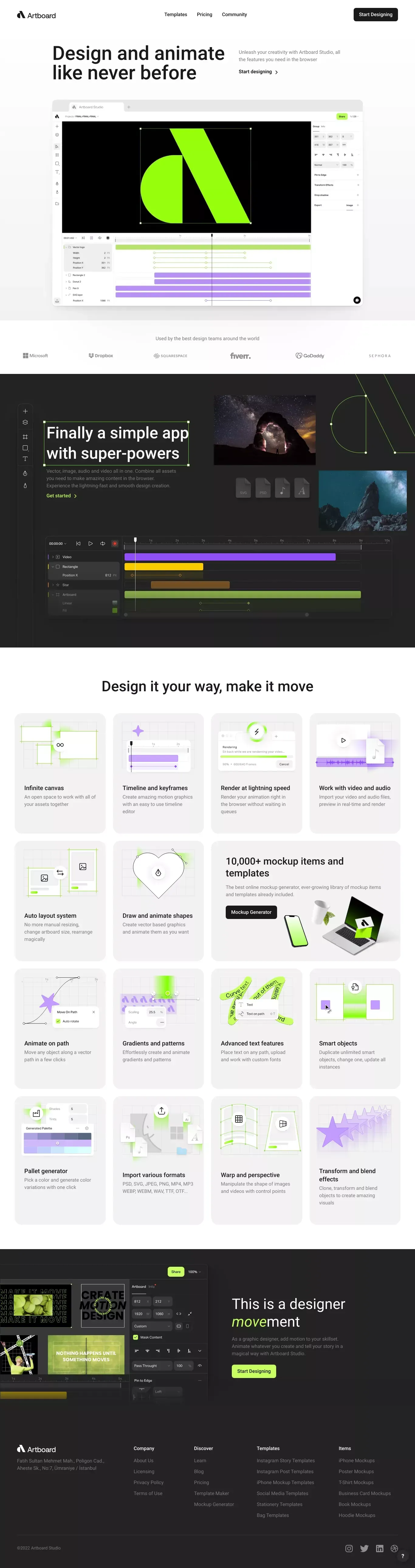 Artboard Studio: Design and Animate Like Never Before - Landing design