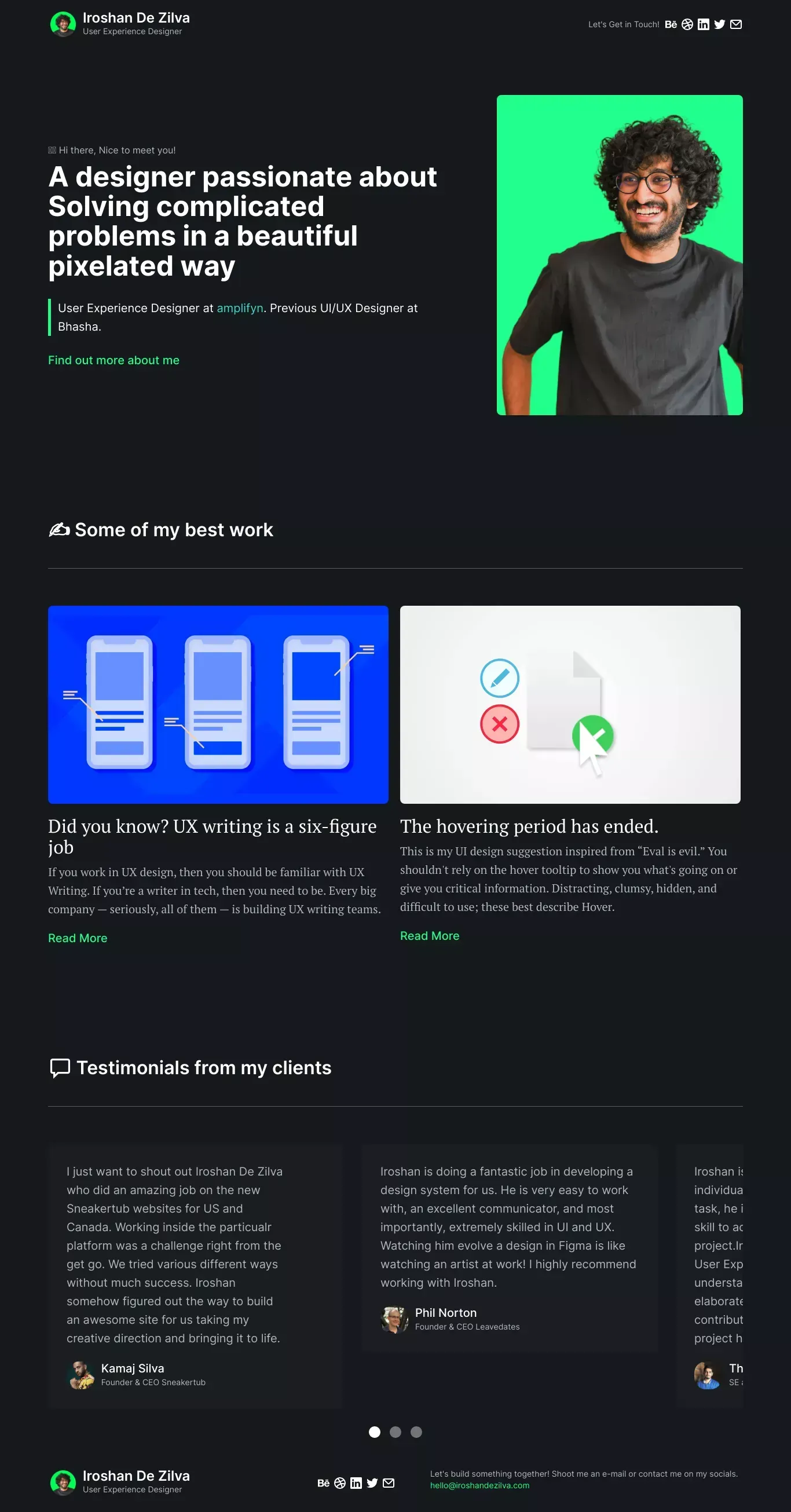 Iroshan De Zilva | • User Experience designer - Portfolio design