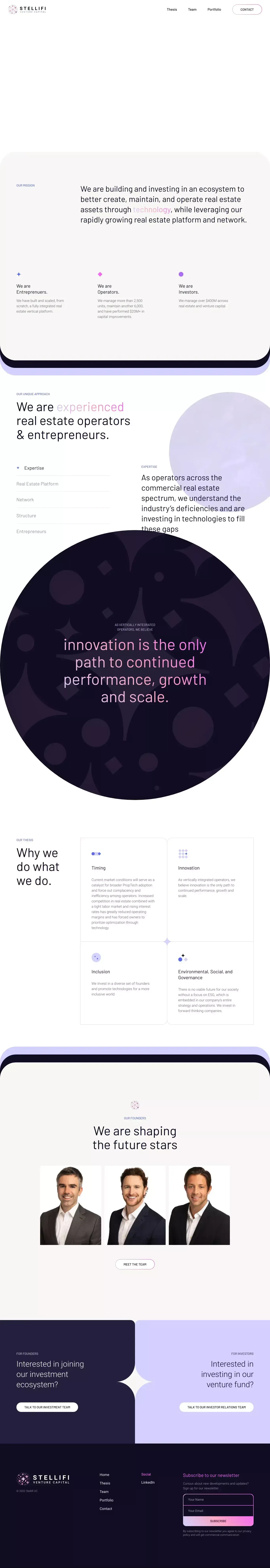 Stellifi - Investing in transformative real estate technology - Landing design