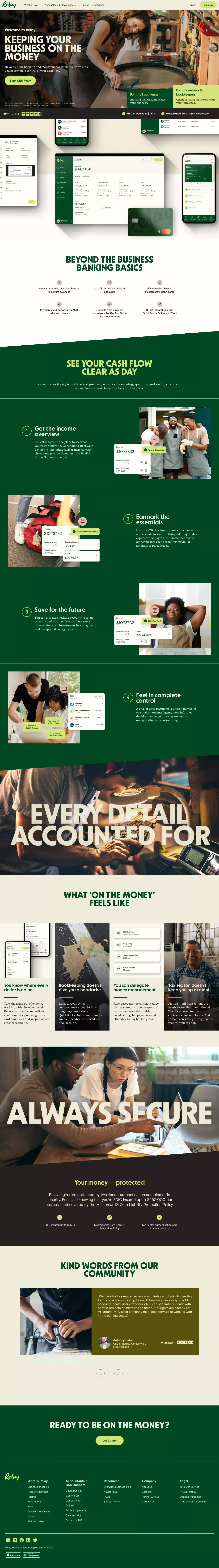 Relay | Online Business Banking | On The Money, All The Time - Landing design