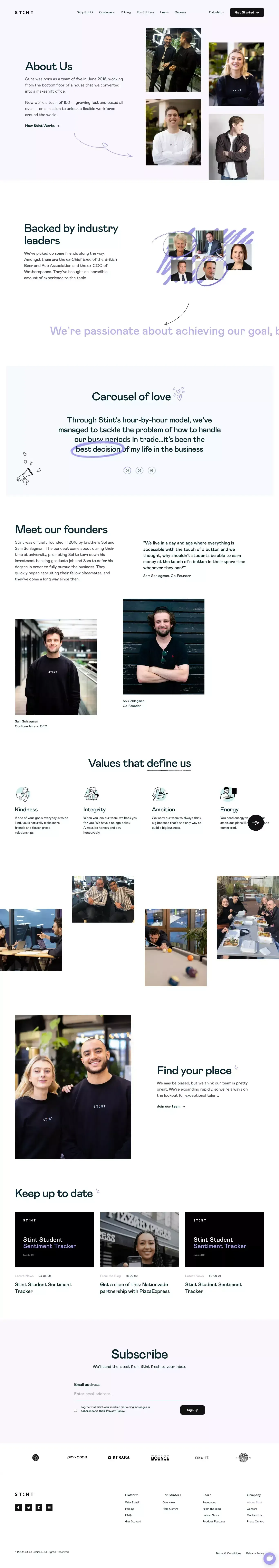 Stint - About - About Us  design