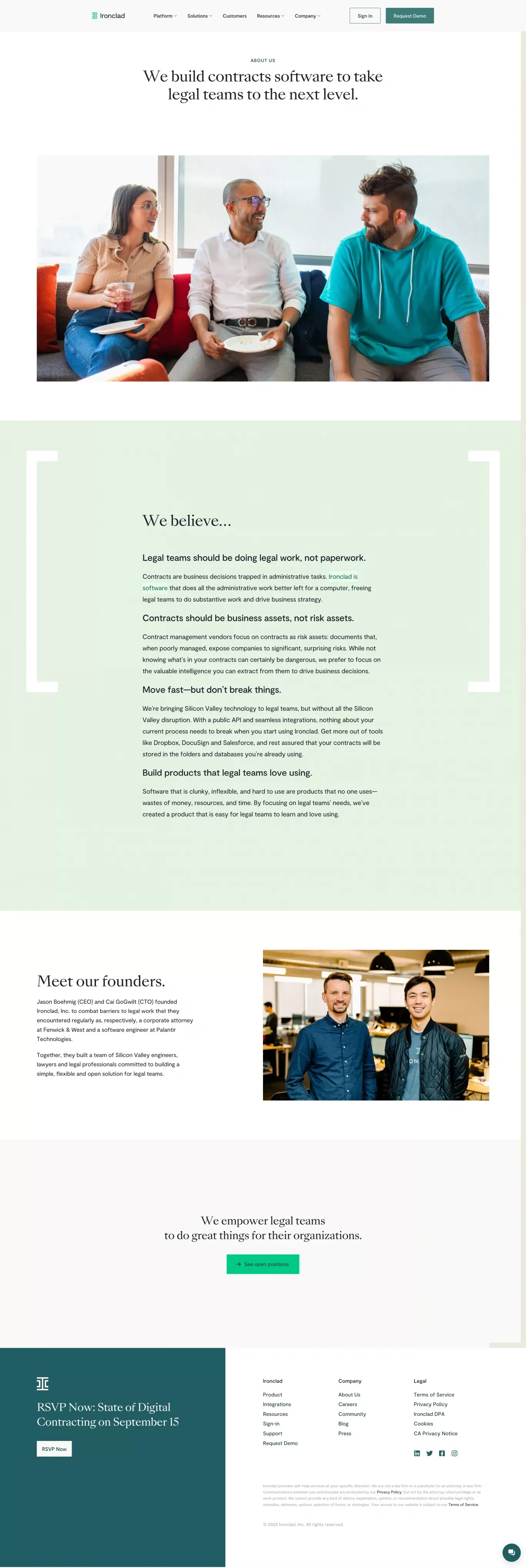 Contract Lifecycle Management Software for Legal Teams | Ironclad - About Us  design