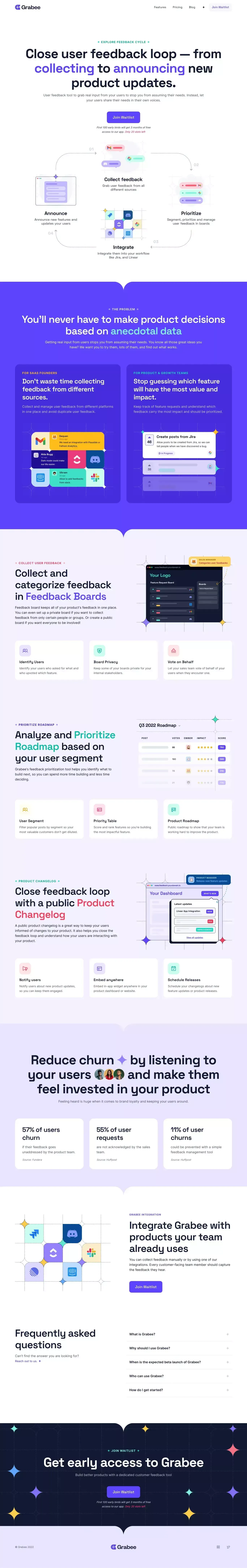 User Feedback, Roadmap and Changelog Tool | Grabee - Landing design