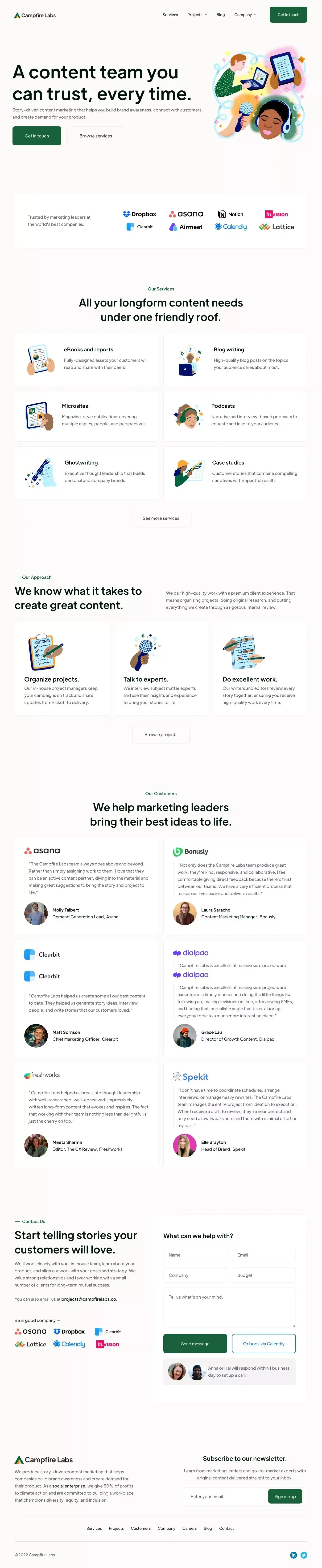 Campfire Labs – Story-driven content for B2B brands. - Landing design