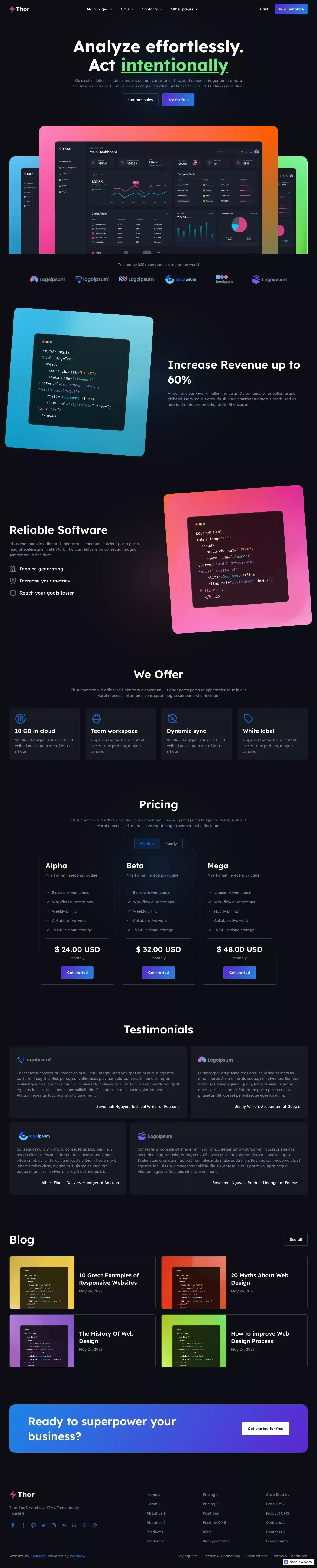 Thor Webflow Ecommerce Website Template - Template design