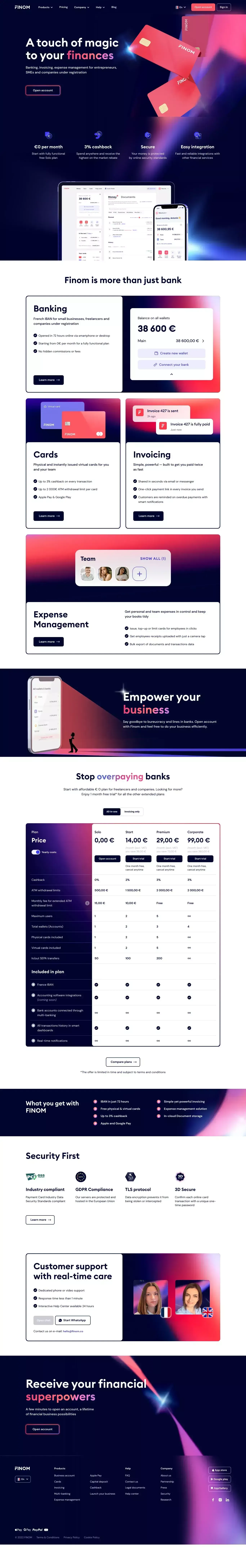 Finom Home | More than just a bank - website design