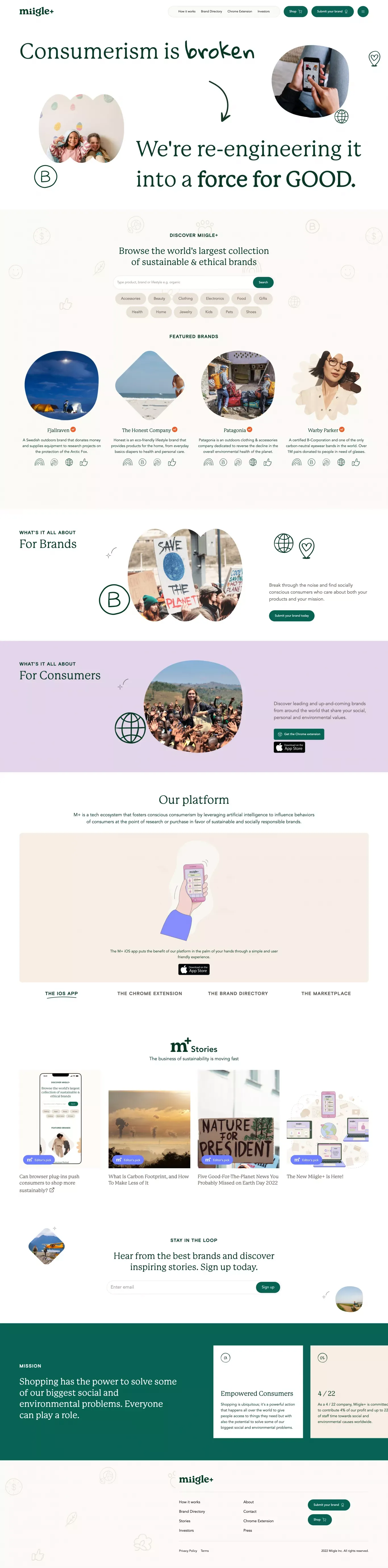 Using AI to Help The World Shop More Sustainably | Miigle+ - Landing design