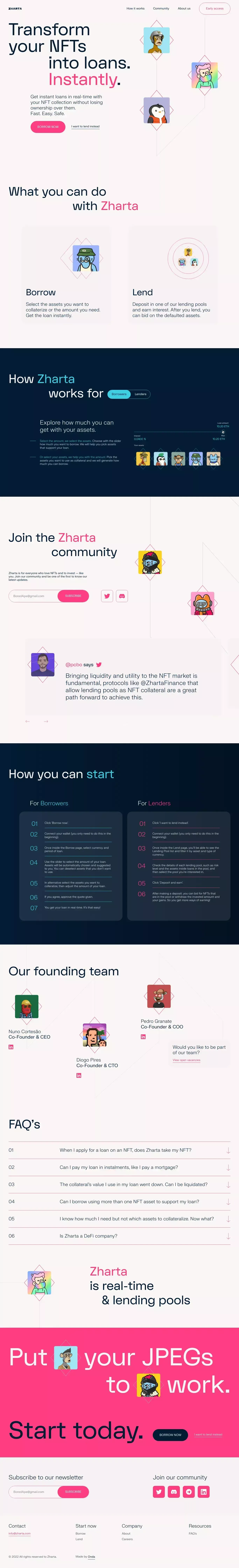 Zharta | Real-time NFTs loans platform - Landing design