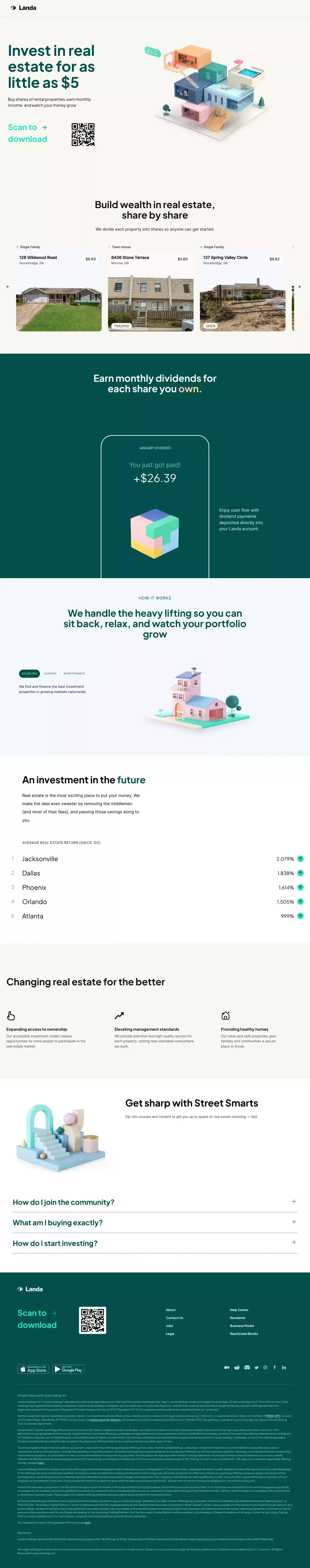 Landa | Invest in real estate for as little as $5 - Landing design