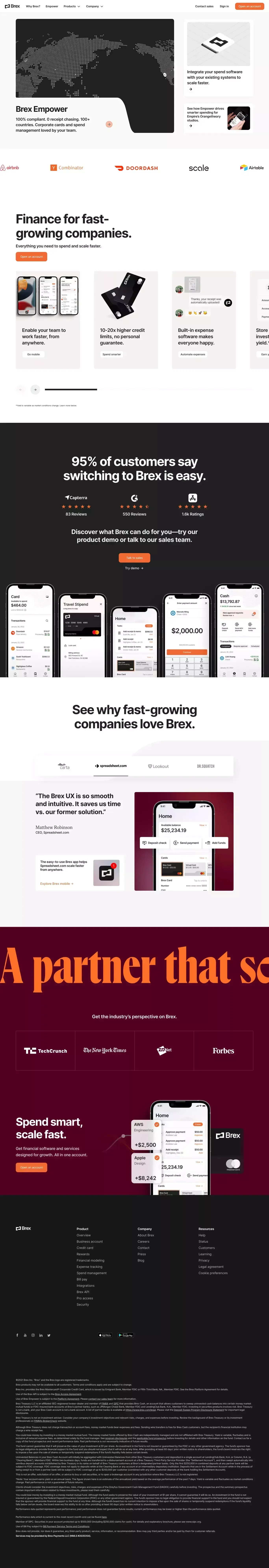 Finance for fast-growing companies | Brex - Landing design