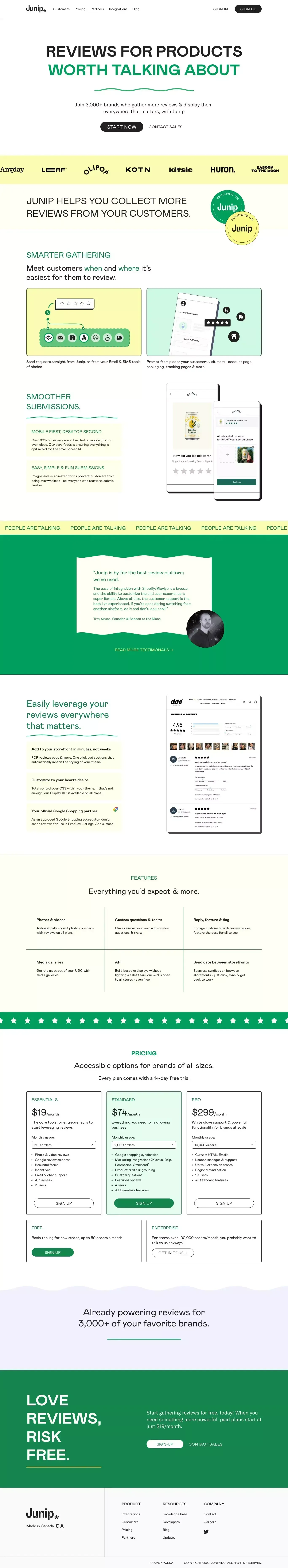 Junip | Reviews for products worth talking about - Landing design