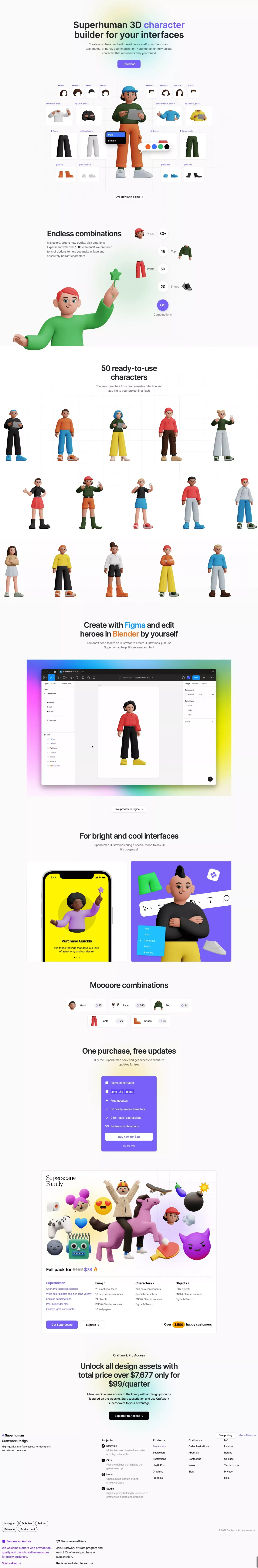 Superhuman 3D Character Builder - Landing design