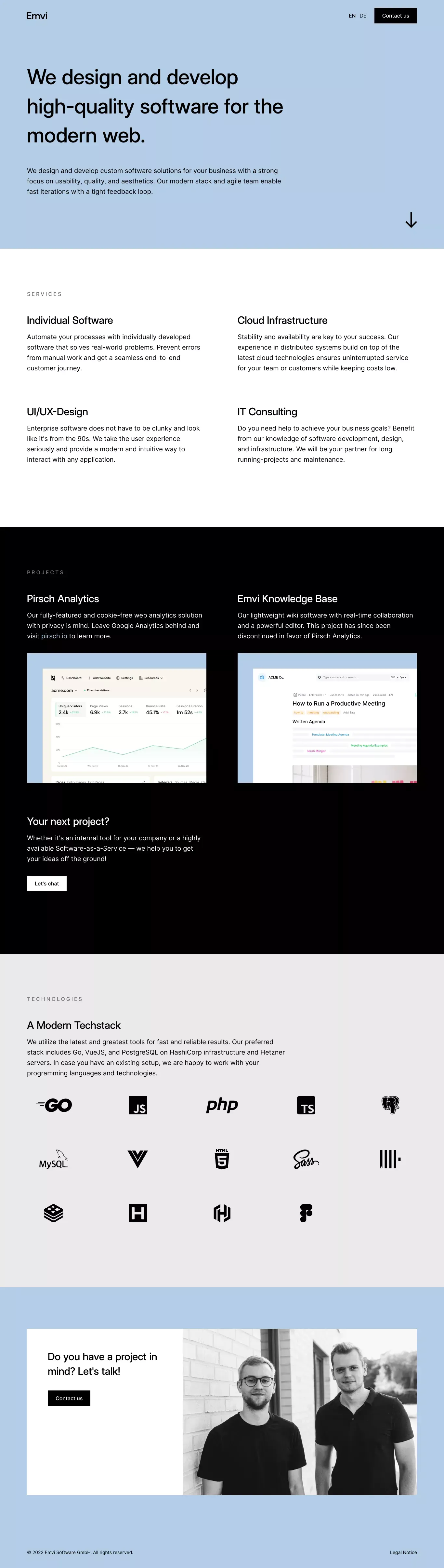 Emvi - High-quality Software for the Modern Web - Portfolio design