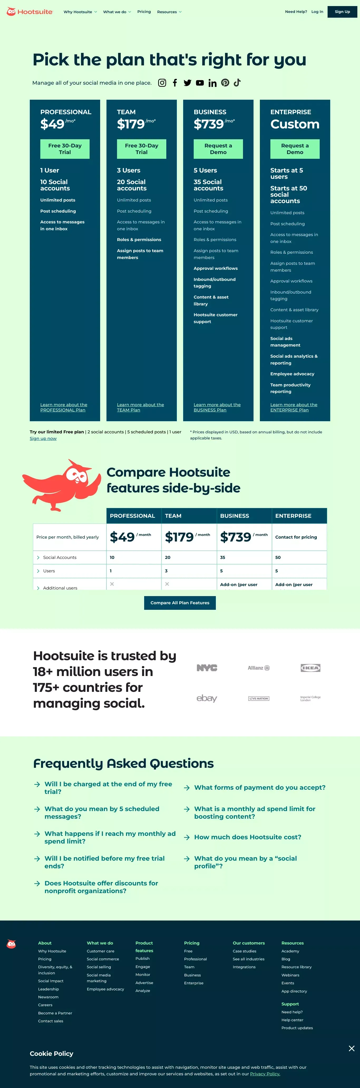 Plans - Hootsuite - Pricing design
