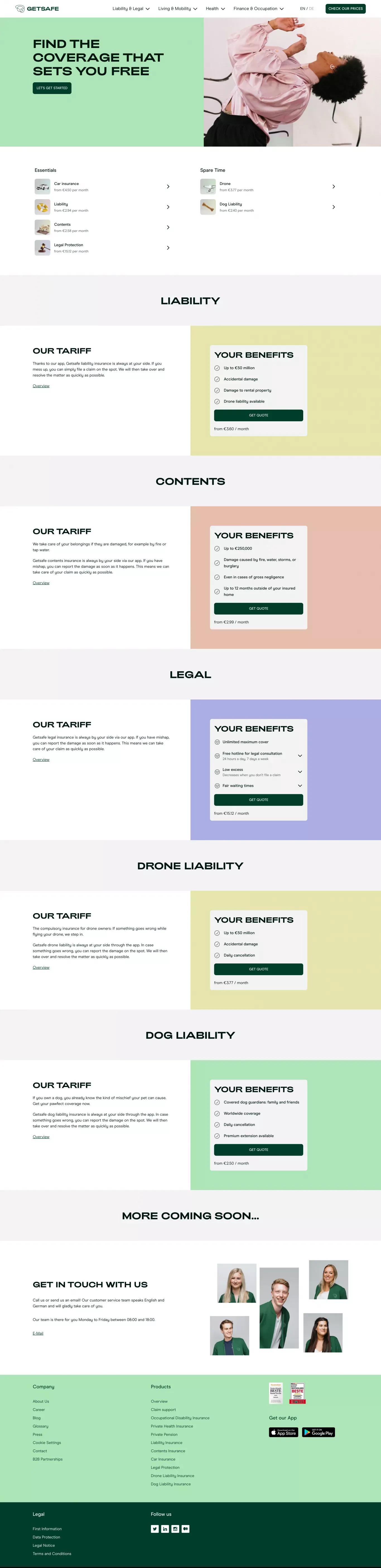Getsafe Coverage Overview - Pricing design
