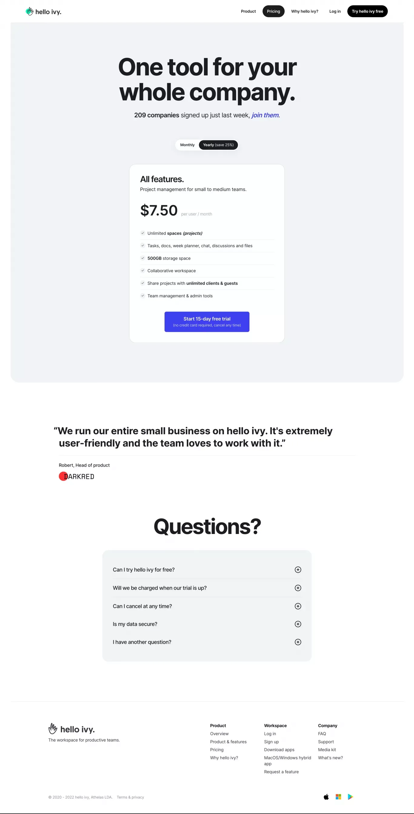 Pricing - hello ivy - Pricing design