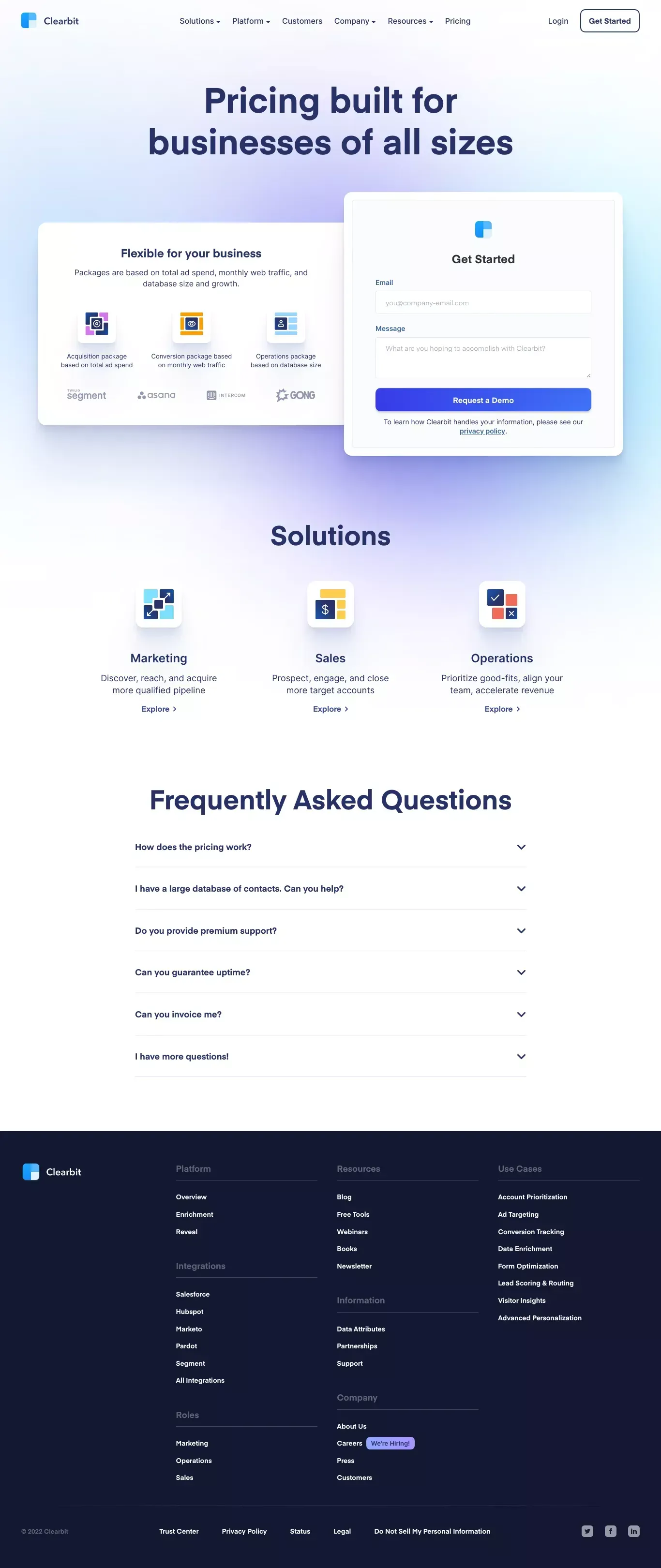 Clearbit Pricing | Learn how it works - Pricing design