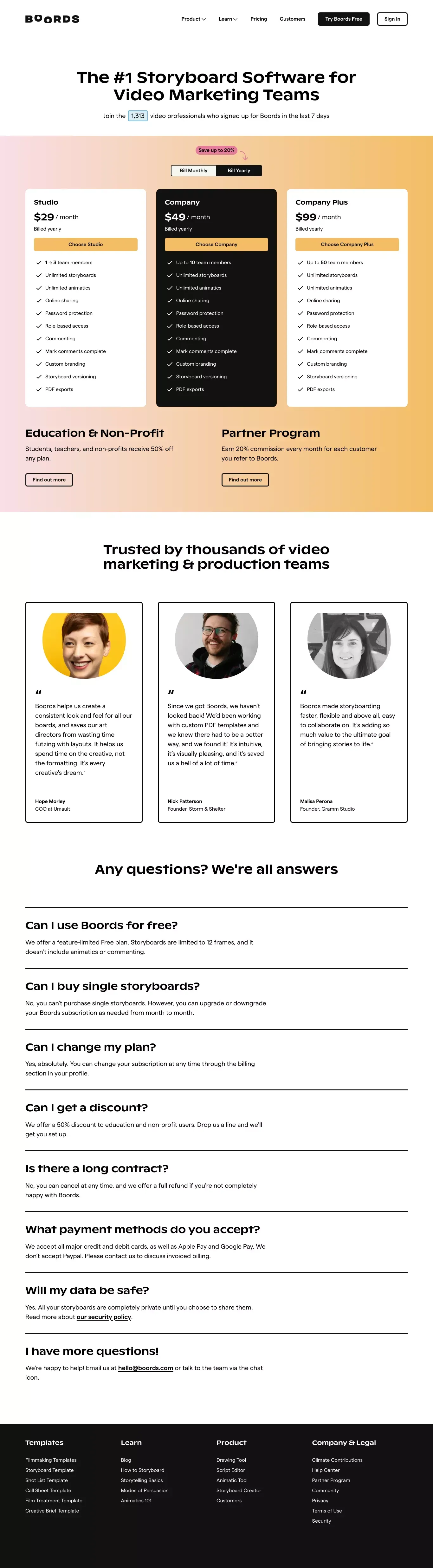 Pricing | Boords - Pricing design