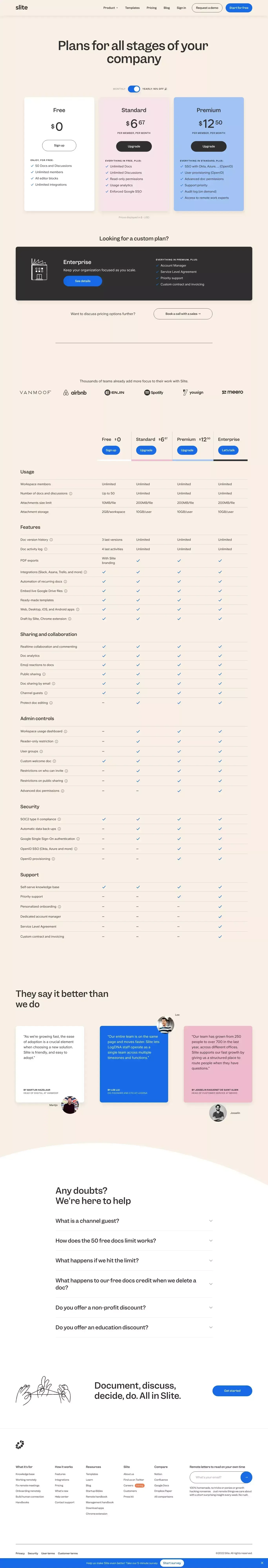 Slite - Pricing - Pricing design