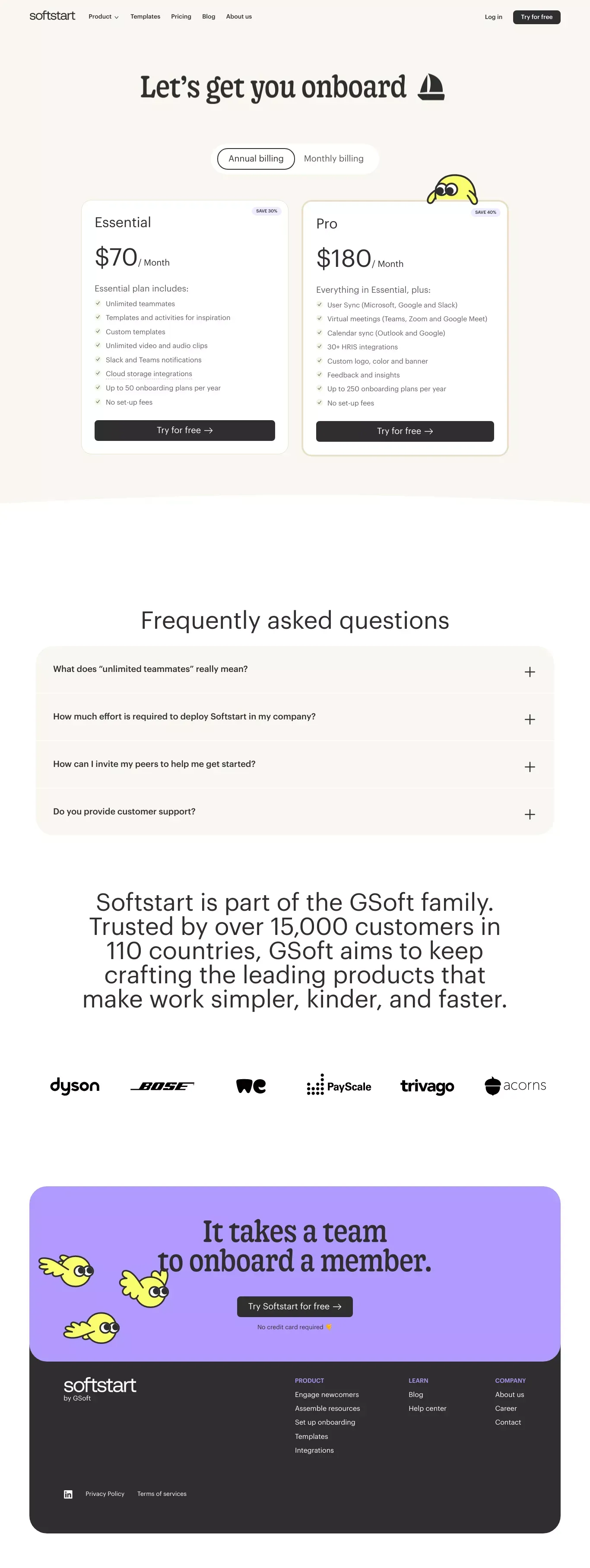 Softstart | Pricing - Pricing design