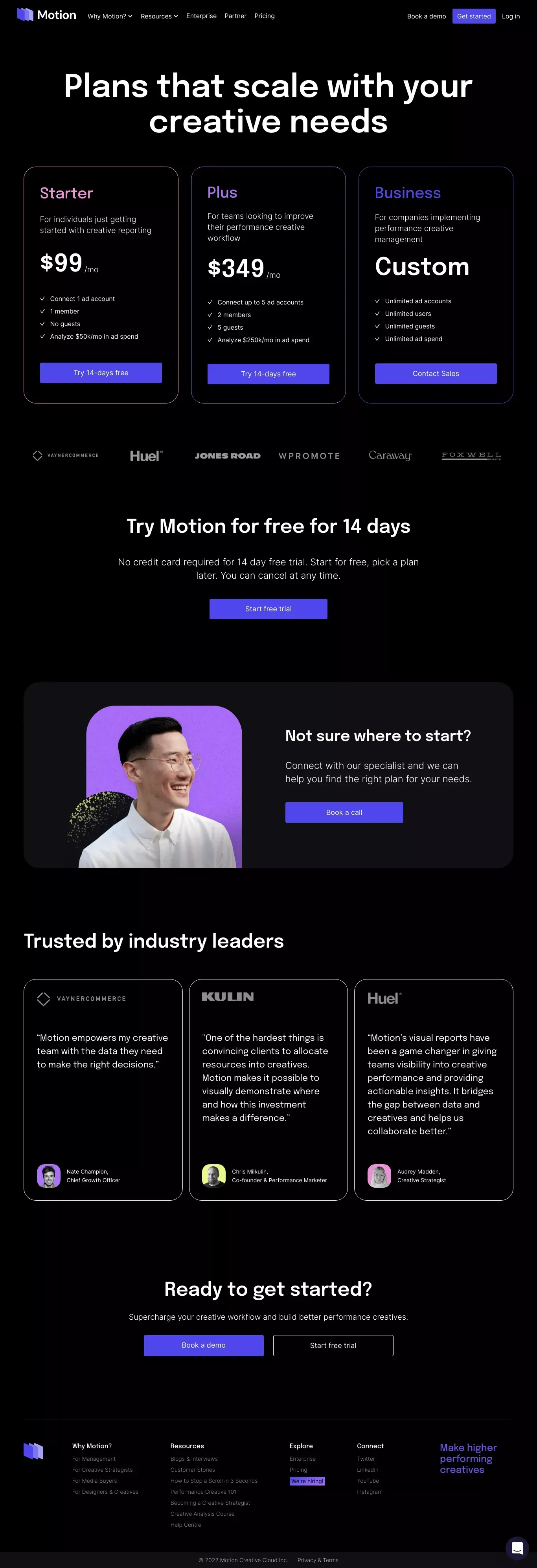 Motion Pricing - Pick a plan - Pricing design