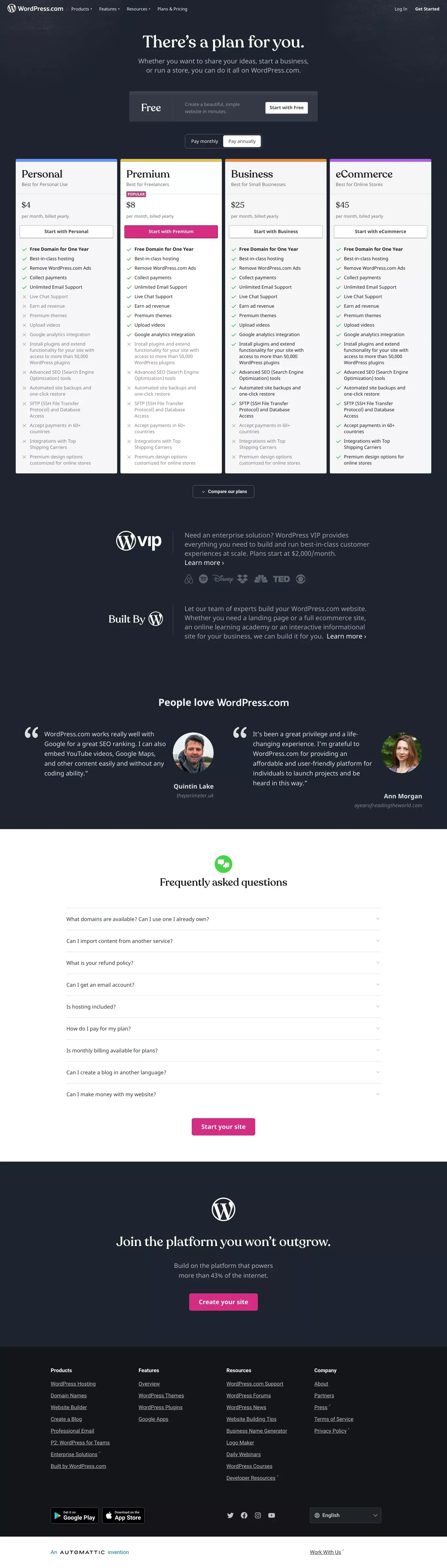 WordPress Cost | WordPress Price | Compare Our Plans - Pricing design