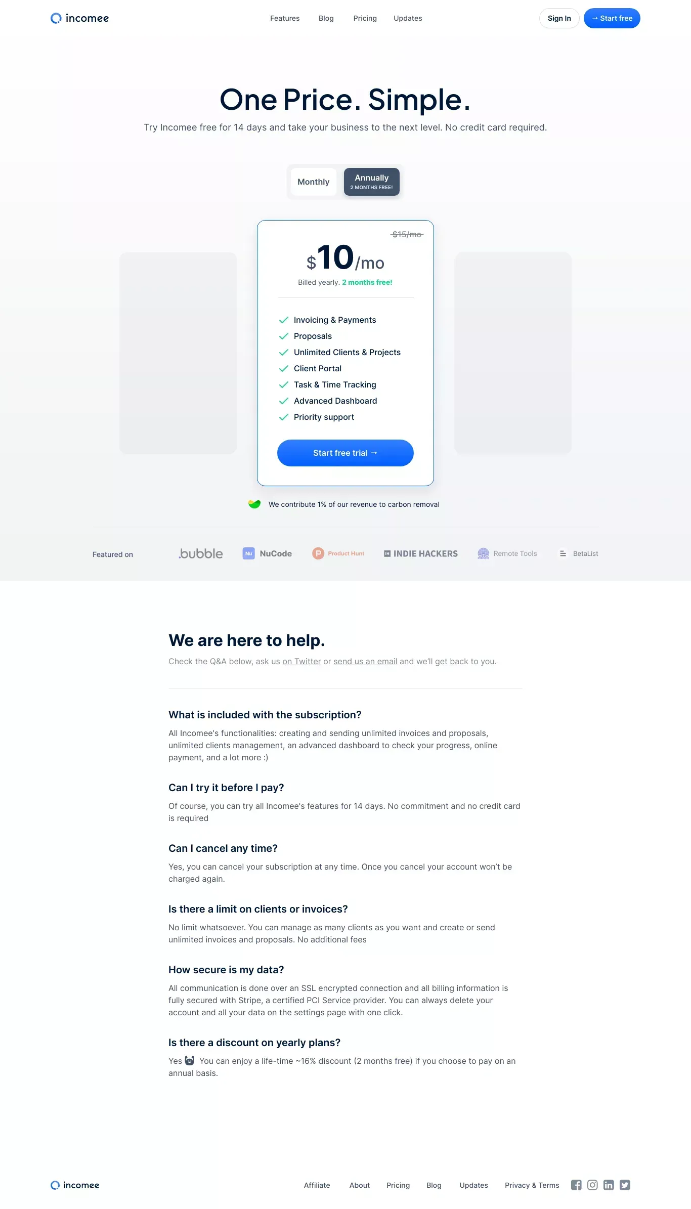 Pricing - Incomee - Pricing design
