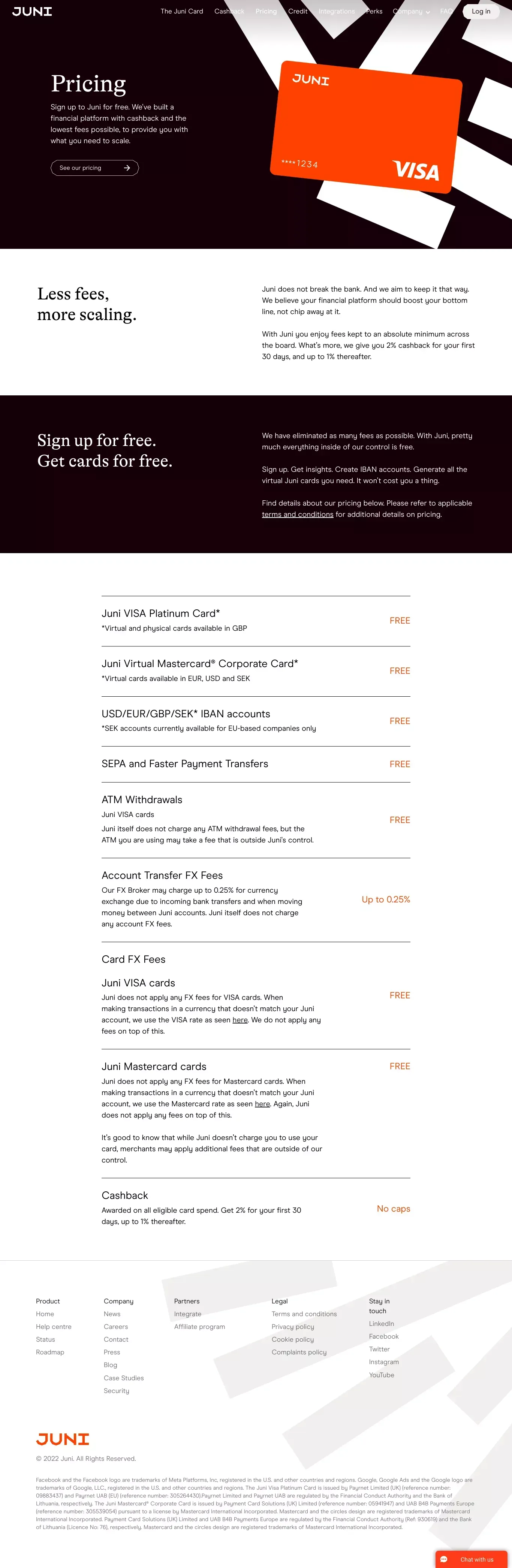 Juni pricing model - These are our credit card fees & charges - Pricing design