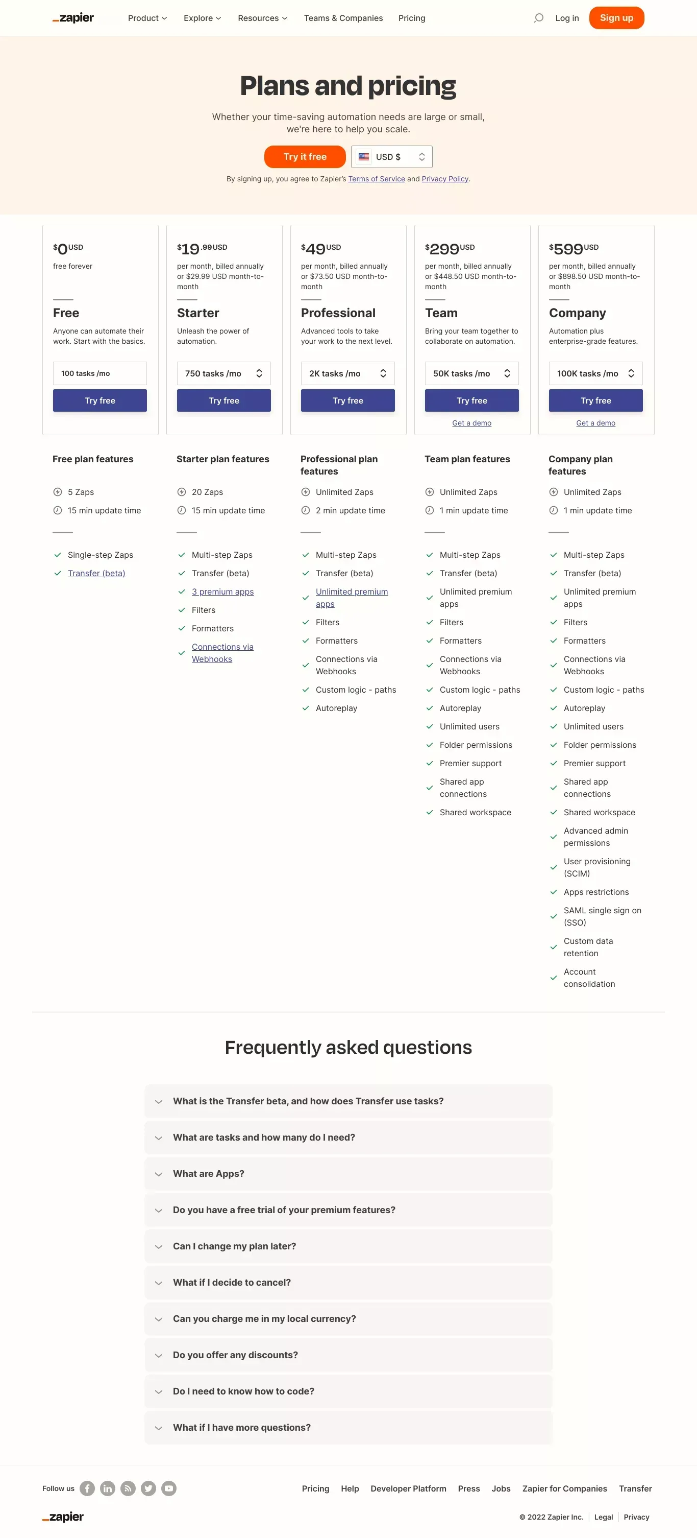 Plans & Pricing | Zapier - Pricing design