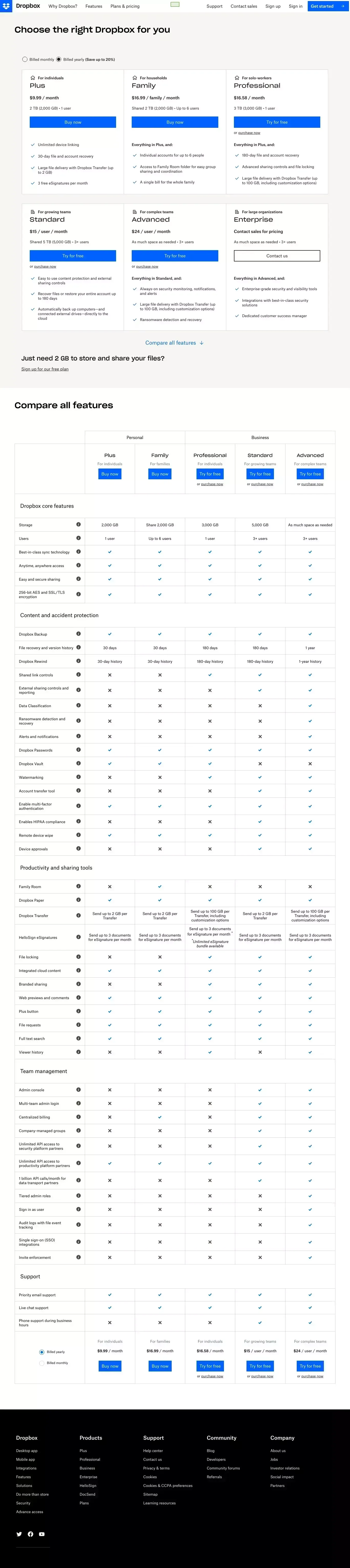 Compare All Dropbox Plans â Dropbox - Pricing design