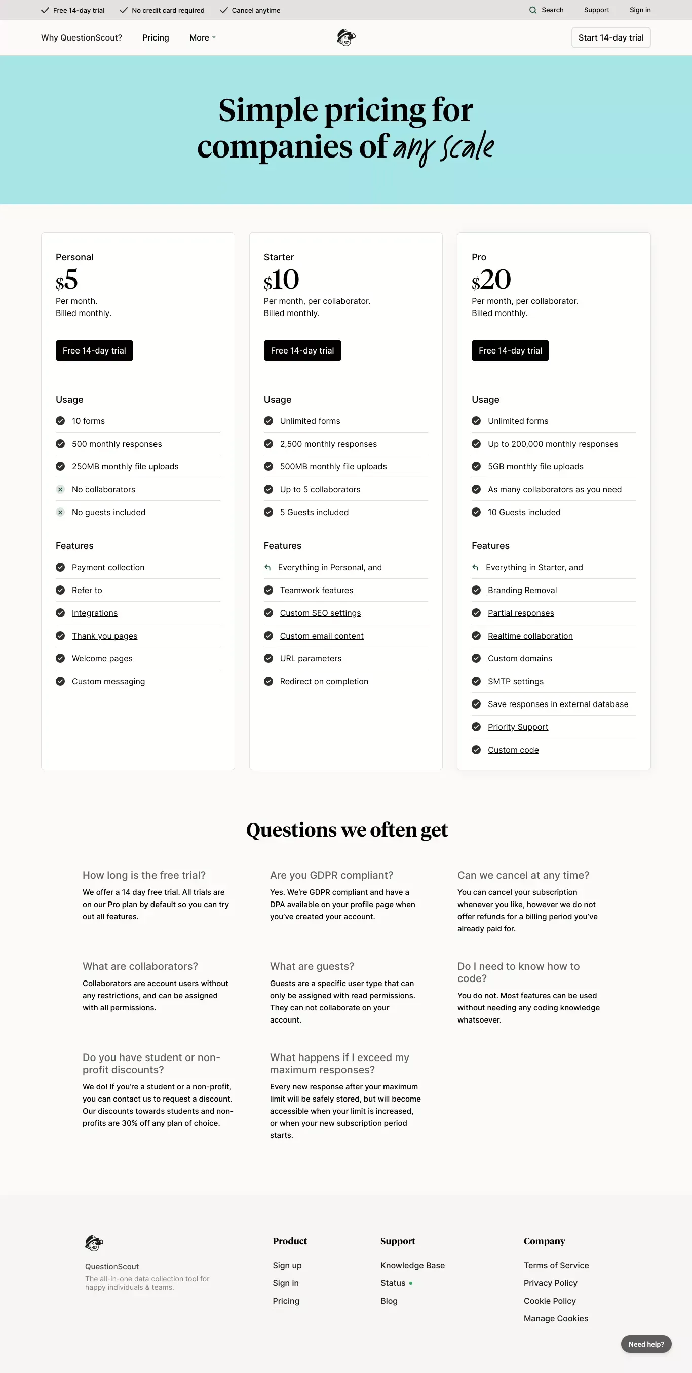 Plans & Pricing | QuestionScout - Pricing design