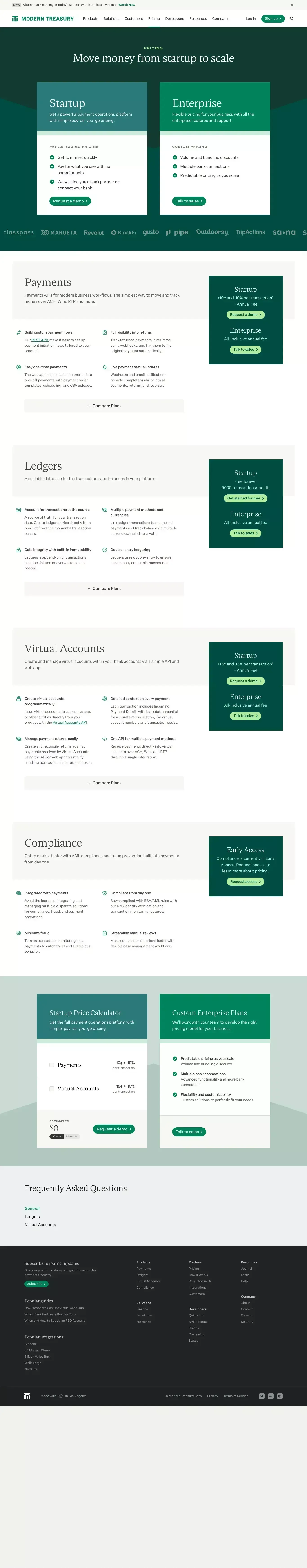 Pricing | Modern Treasury - Pricing design