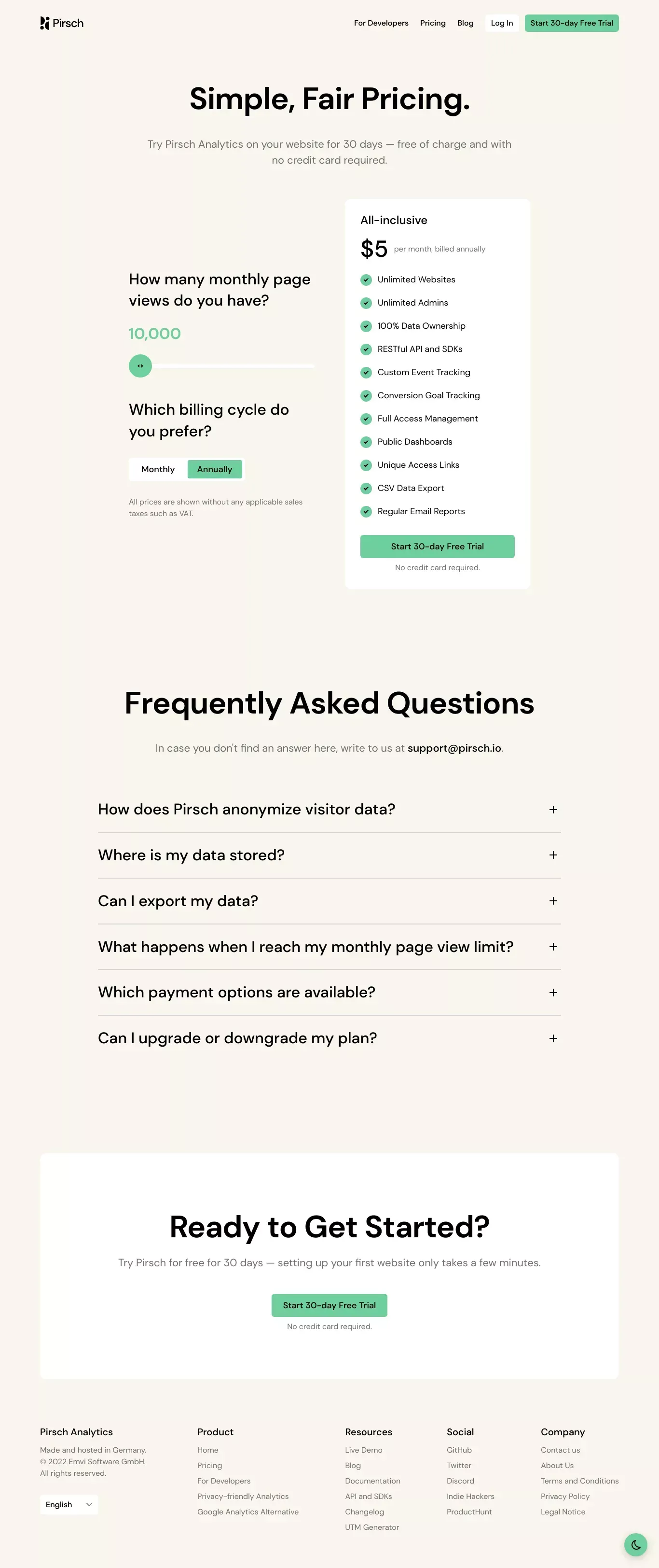 Pricing - Pirsch Analytics - Pricing design